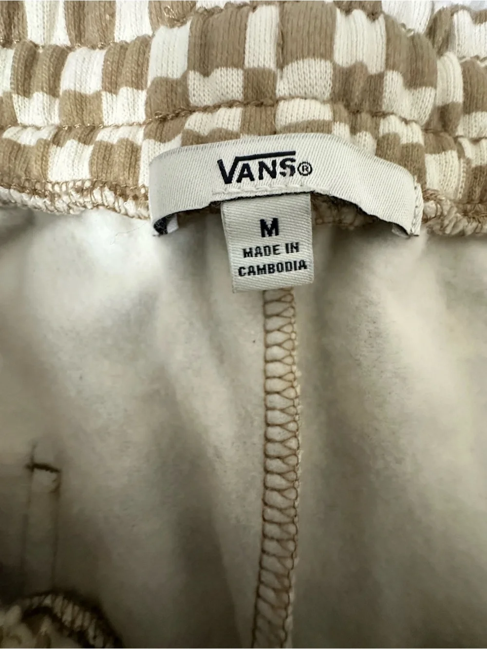 Vans Checkerboard Fleece Joggers Khaki Tan Off-White Sweatpants  Unisex Size M
